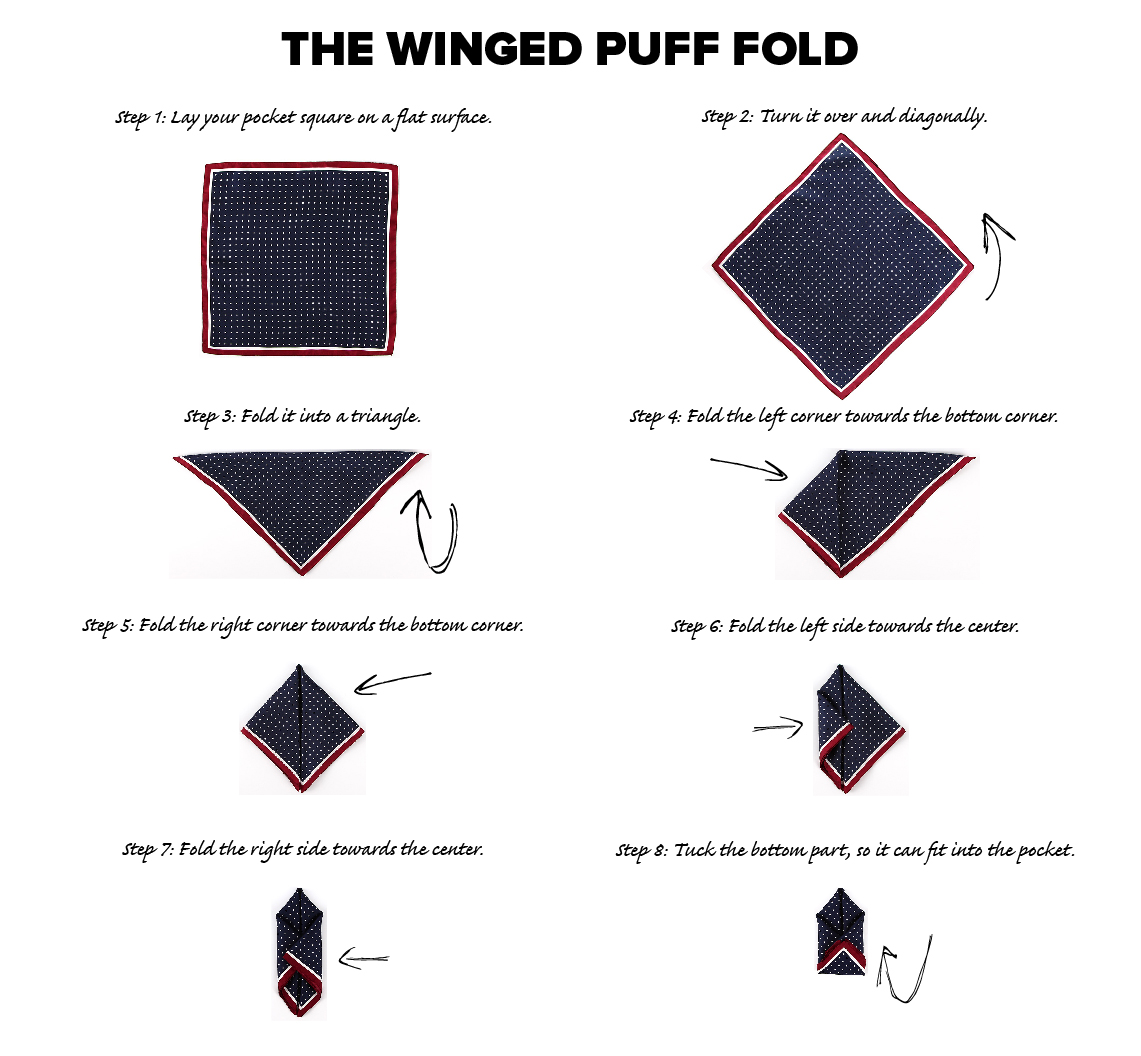 winged puff fold pocket square